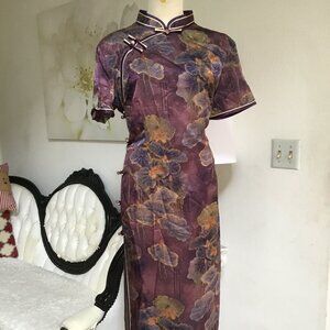 Women's Silk Qipao Traditional Long Dress Mandarin Tunic Side Slits Lined 4XL